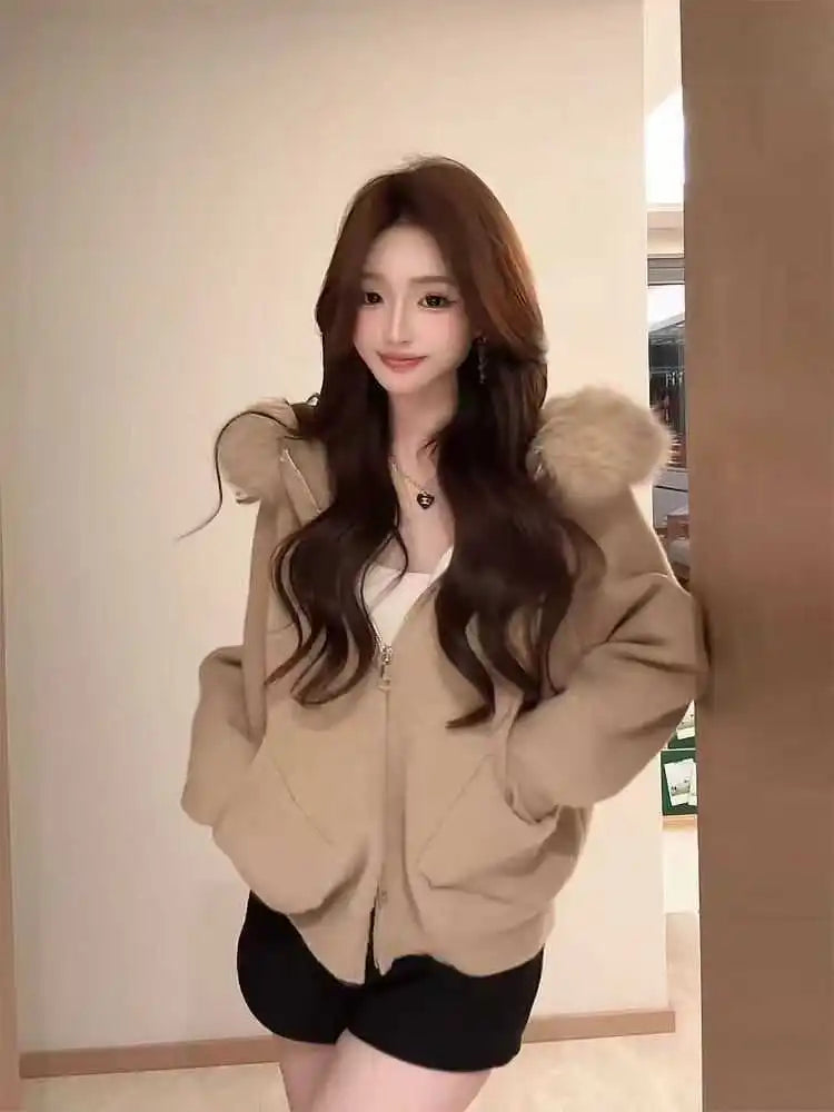 Autumn Loose Hooded Knitted Coat Pure Color Casual Coats