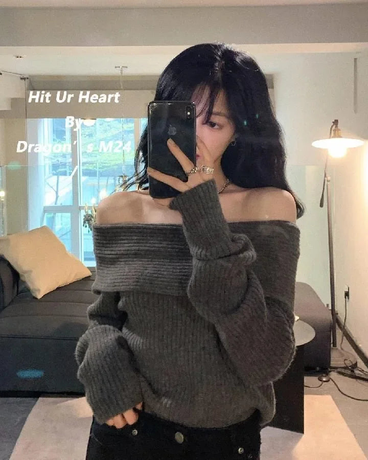 New Arriva Sexy Off-Shoulder Knit Thickened Soft Sweater Women