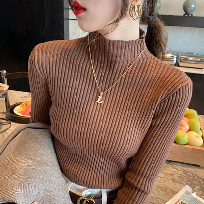 Pullover Long Sleeve Mock Neck Knitted Women Sweater