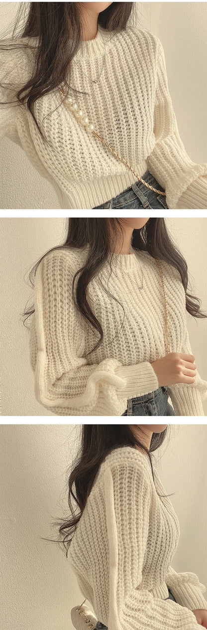Knitwear Soft Warm Loose Vintage Lantern Long Sleeve Women Sweater