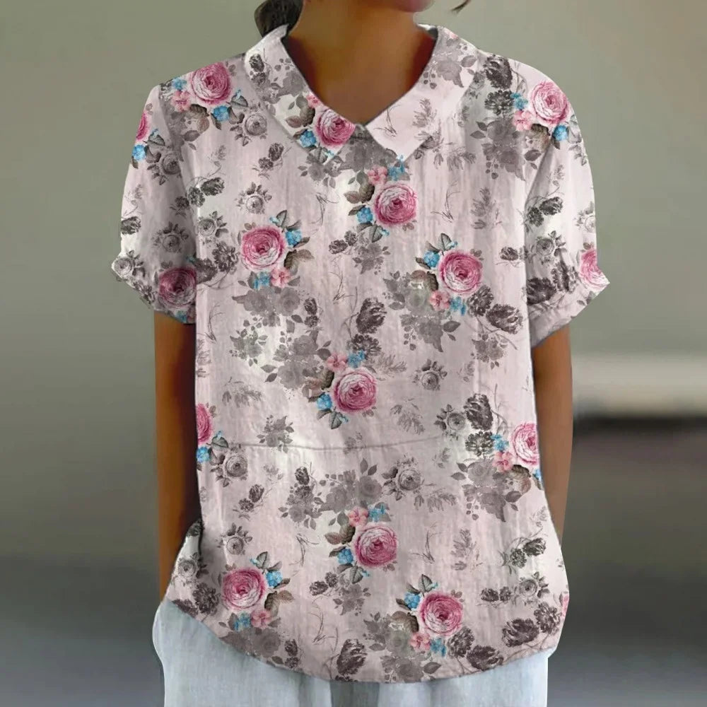 Printed  Puff Sleeve Peter Pan Collar Shirts Blouses