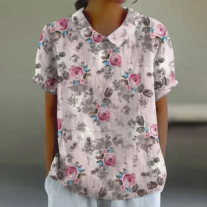 Printed  Puff Sleeve Peter Pan Collar Shirts Blouses