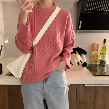 Plus Size Elegant Style Knit  Loose Fit Slimming Long Sleeve Sweater