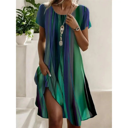 Artistic Ethnic Style Round Neck Medium-Length Dress Summer