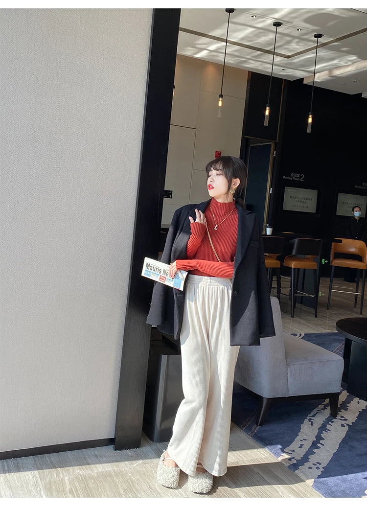 Pullover Long Sleeve Mock Neck Knitted Women Sweater