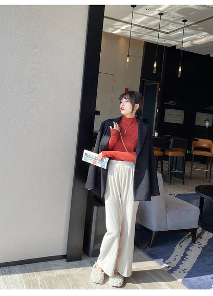 Pullover Long Sleeve Mock Neck Knitted Women Sweater