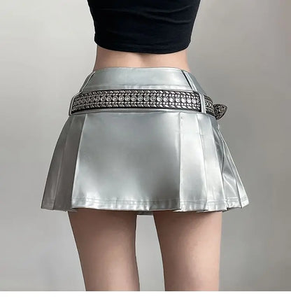 Hip-hop Pleated PU Leather Pleated Skirt