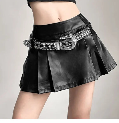 Hip-hop Pleated PU Leather Pleated Skirt
