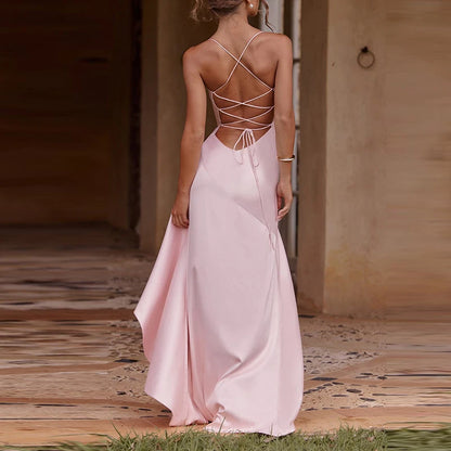 Banquet Luxury Irregular High Waist Sleeveless Satin Dress