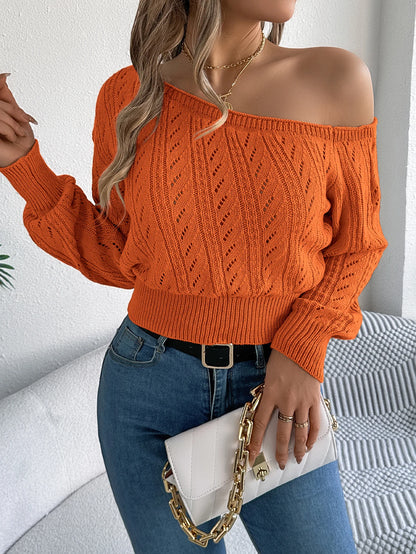 Casual Elegant Slash Neck Off shoulder Long Sleeved Knitted Pullover Sweater