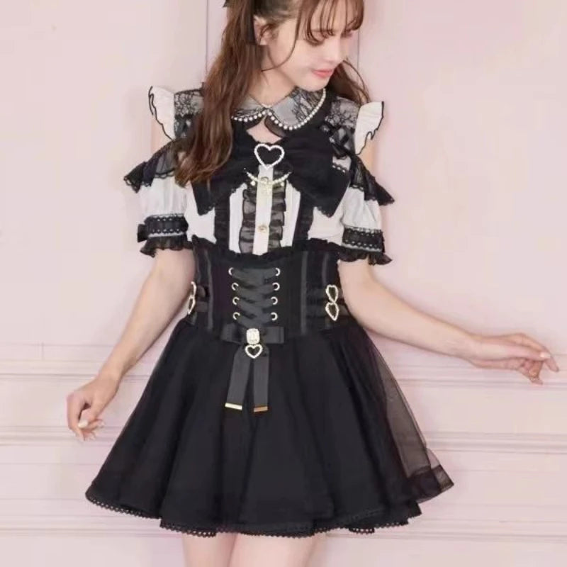 High Waist Sweet Lace Gothic Skirt