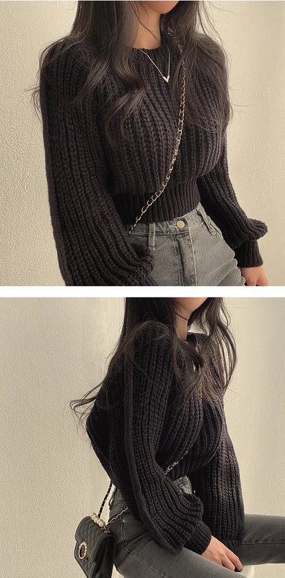 Knitwear Soft Warm Loose Vintage Lantern Long Sleeve Women Sweater