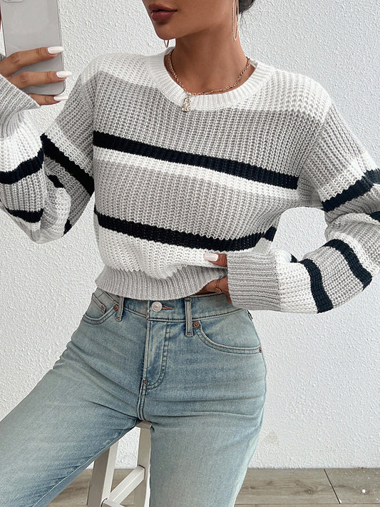 Hot sale new acrylic loose drop shoulder knitted long sleeve sweater
