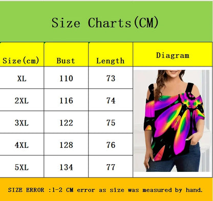 New Strap Off-The-Shoulder  Print Plus Size Women's Short Sleeve