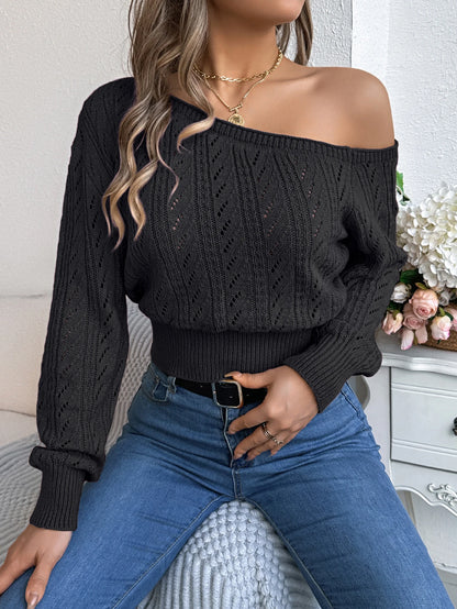 Casual Elegant Slash Neck Off shoulder Long Sleeved Knitted Pullover Sweater