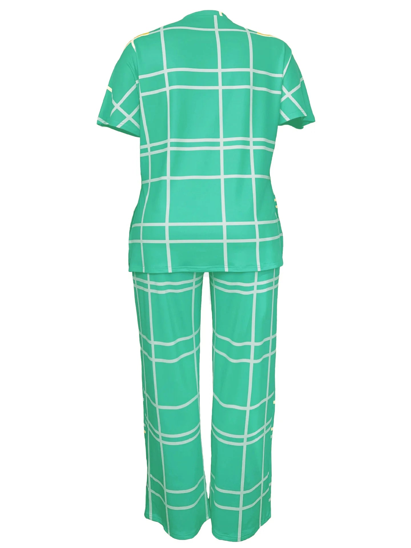 Spring Autumn New Women's Fashion Elements Striped Grid Printed Casual Round Neck Large Comfortable Two Piece Set - Trendy Attic Store01