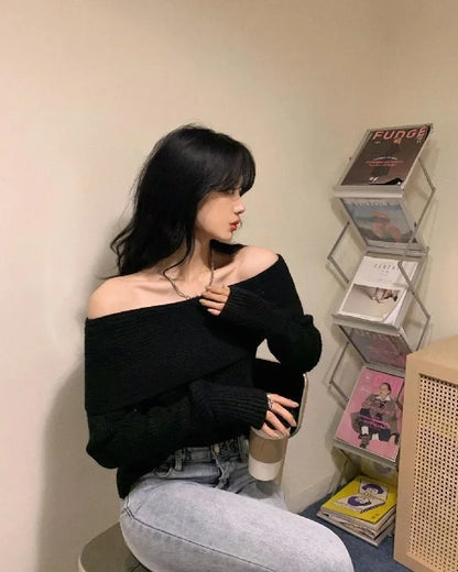 New Arriva Sexy Off-Shoulder Knit Thickened Soft Sweater Women