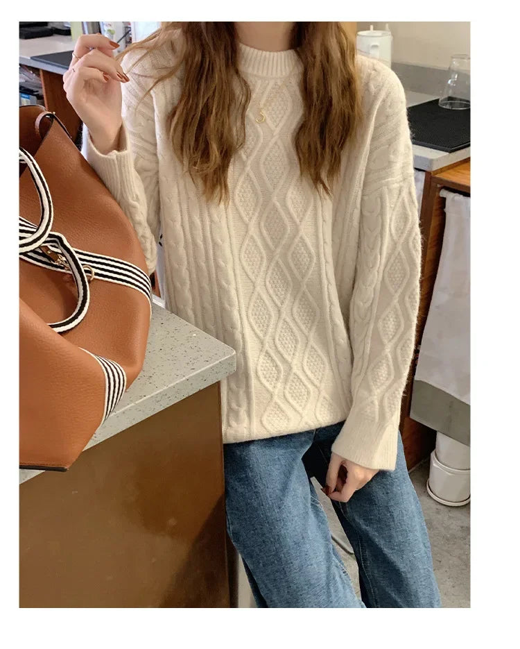 Plus Size Elegant Style Knit  Loose Fit Slimming Long Sleeve Sweater