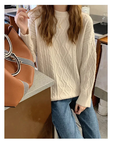 Plus Size Elegant Style Knit  Loose Fit Slimming Long Sleeve Sweater