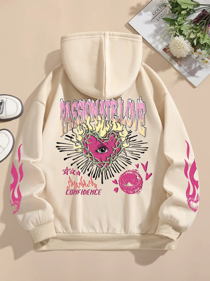 Sweatshirts Passionate Love Flame Heart Printed Hoodies
