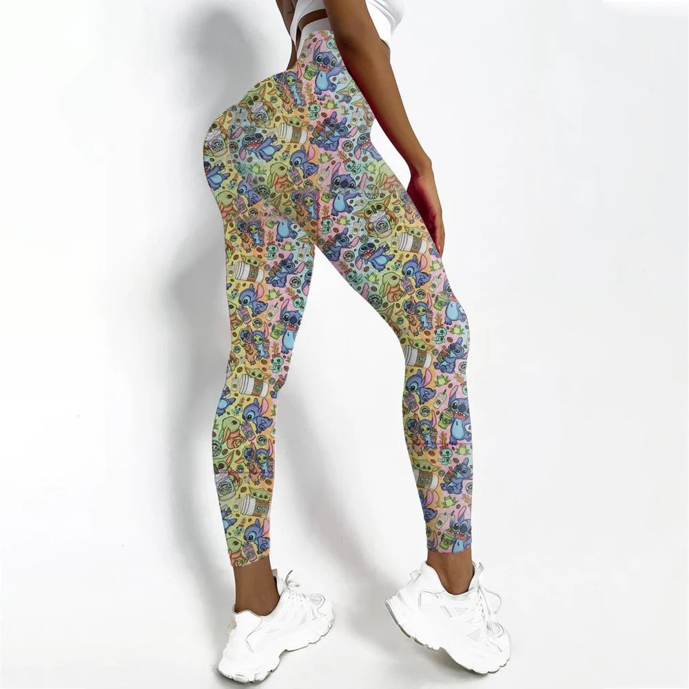 Disney Stitch Printed High Elasticity Tight  Fitness High Waist Pants