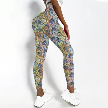Disney Stitch Printed High Elasticity Tight  Fitness High Waist Pants