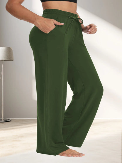 Plus Size Wide Leg  European Fit Straight Pockets Loose Elastic Waist Pants