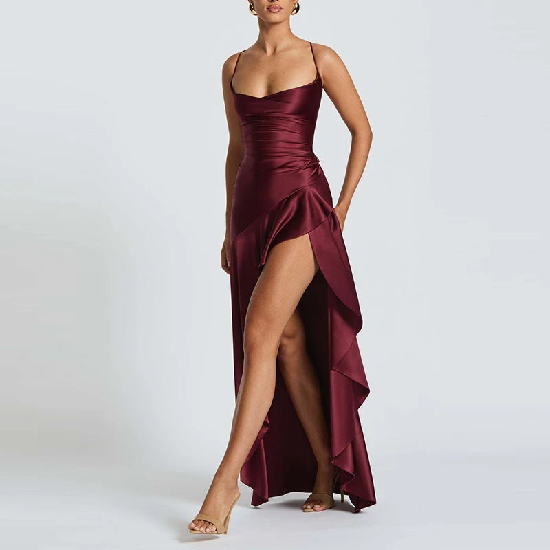 Banquet Luxury Irregular High Waist Sleeveless Satin Dress