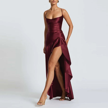 Banquet Luxury Irregular High Waist Sleeveless Satin Dress