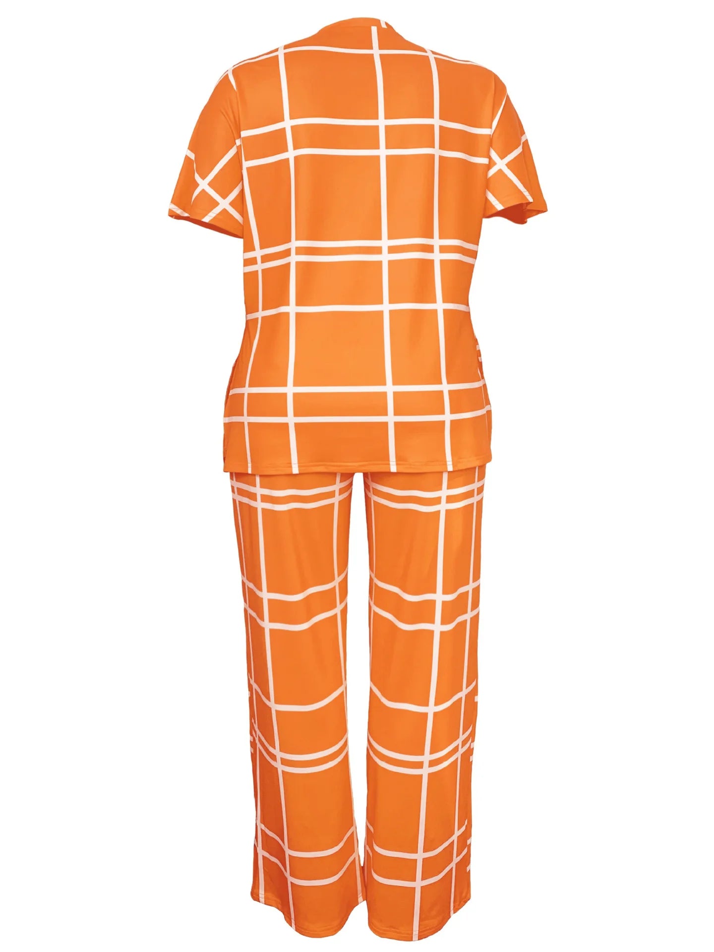 Spring Autumn New Women's Fashion Elements Striped Grid Printed Casual Round Neck Large Comfortable Two Piece Set - Trendy Attic Store01