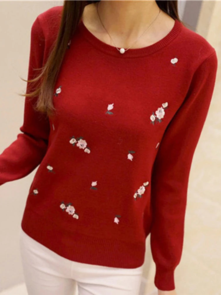 Women Embroidery Knitted  Pullover Sweater