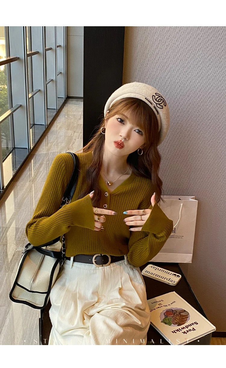 Sweaters Casual Slim Button Knitted Pullover Sweater