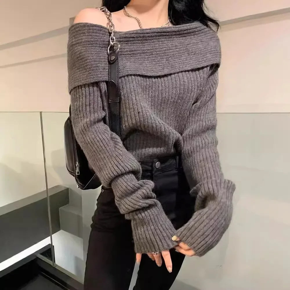 New Arriva Sexy Off-Shoulder Knit Thickened Soft Sweater Women