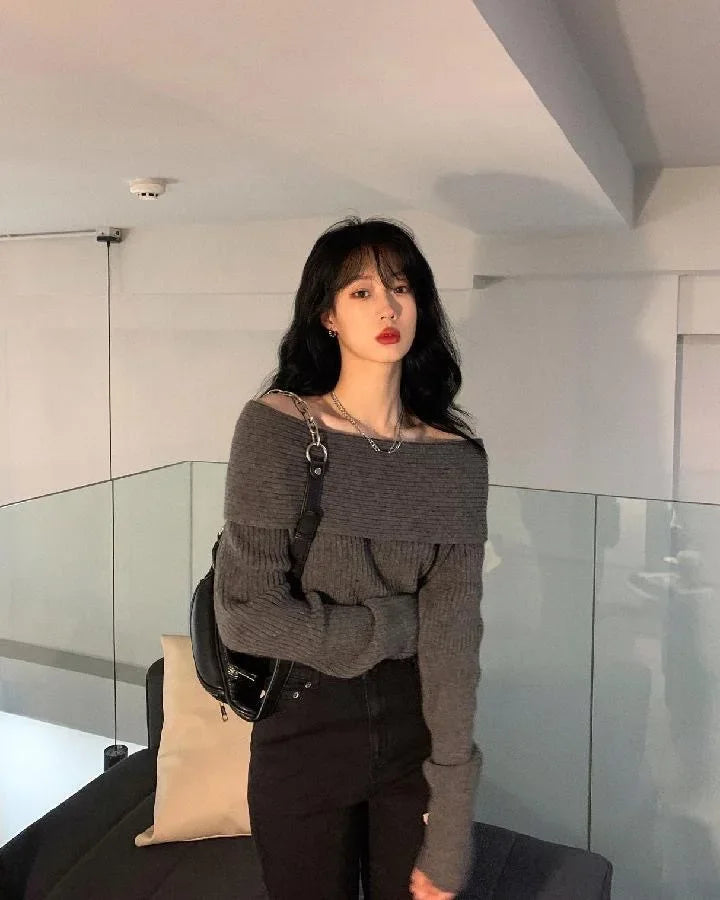 New Arriva Sexy Off-Shoulder Knit Thickened Soft Sweater Women