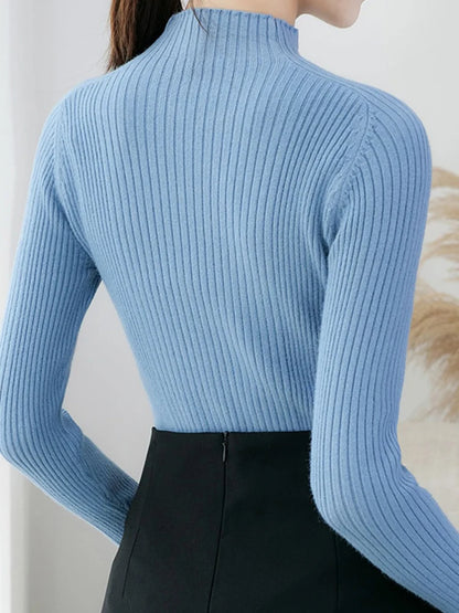 Pullover Mock Neck Long Sleeve Slim Sweater