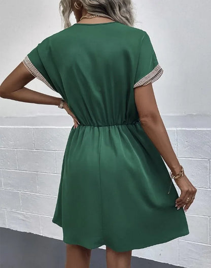 Short Sleeve V-neck Ruffle Waist Cross-border  Elastic Waist Dress