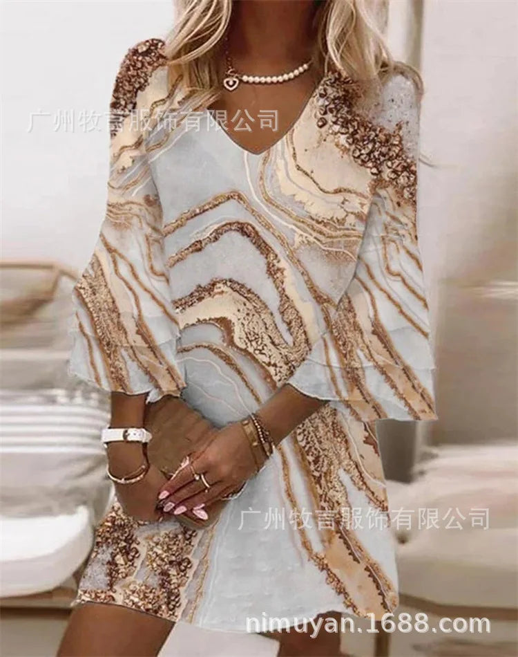 Mini Elegant Flared Loose Waist  With Butterfly Sleeve Dress