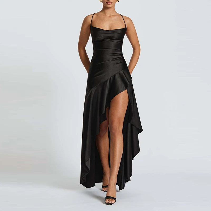 Banquet Luxury Irregular High Waist Sleeveless Satin Dress