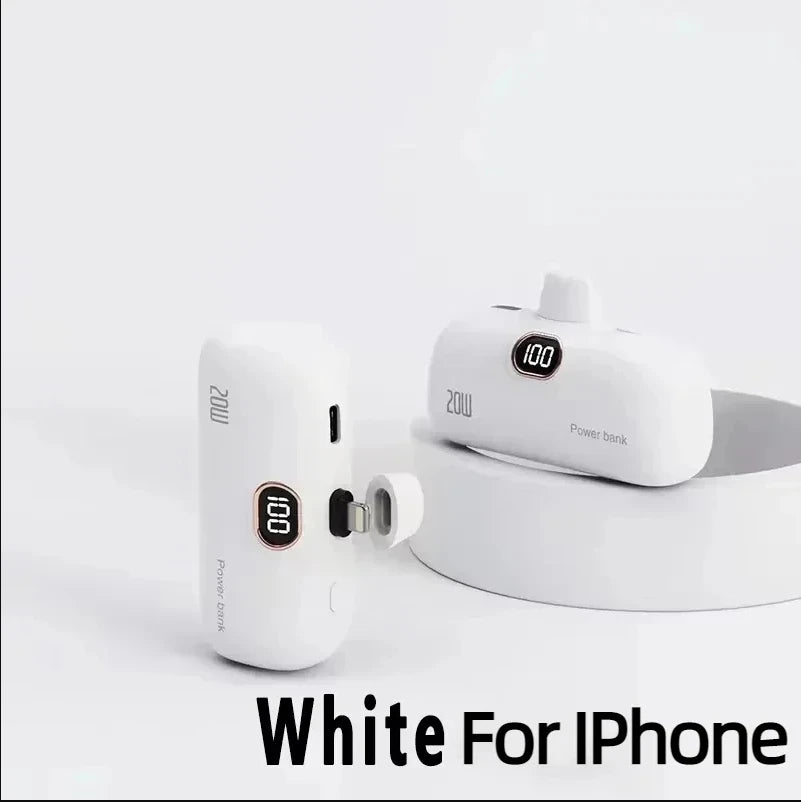 Mini Power Bank 2000/5000mAh Built Cable Portable Mobile Charger Fast Charger