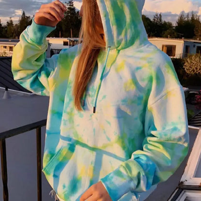 Hooded Tie Dye Women's Casual Loose Coat Jacket