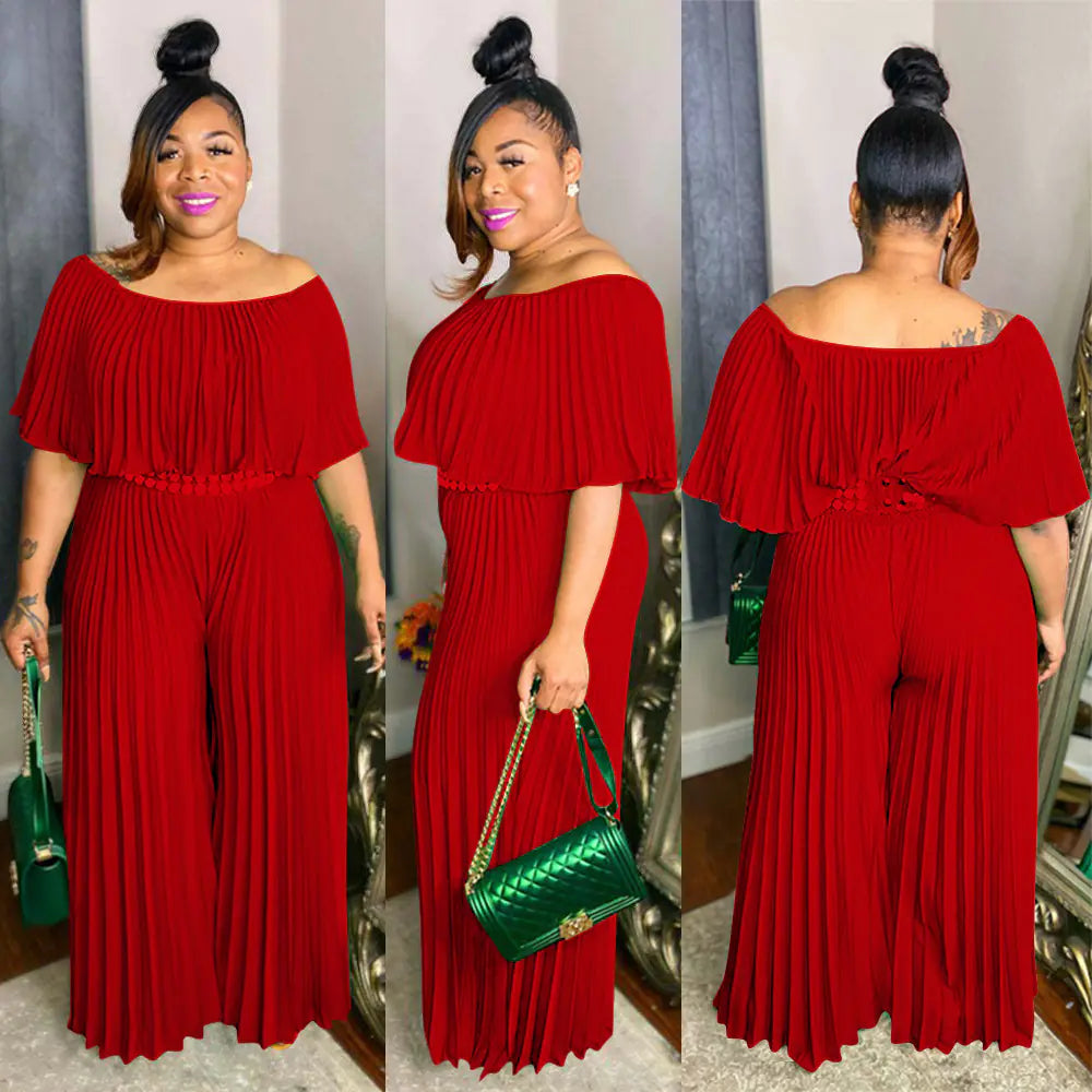Plus Size Women's Ruffle Jumpsuit with Wide Leg Pants