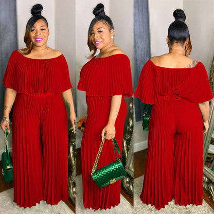 Plus Size Women's Ruffle Jumpsuit with Wide Leg Pants
