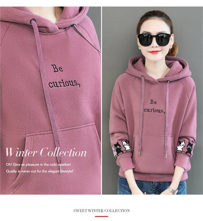 Fleece-Lined Thick Hooded Sweatshirt for Women