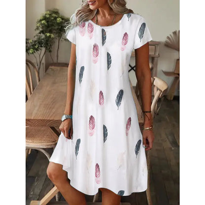 Loose Fit Printed Short Sleeve Dress