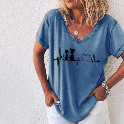 Sommerliches Damen-V-Ausschnitt-T-Shirt mit 3D-Druck