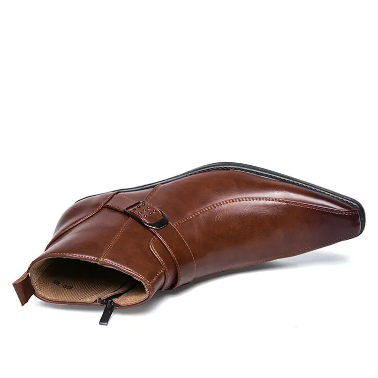 Men's Brown Pointed Toe Leather Dress Shoes