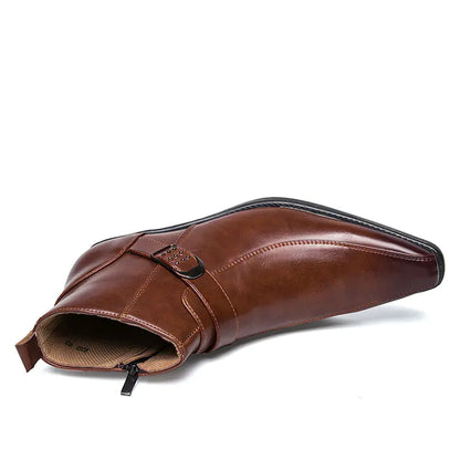 Men's Brown Pointed Toe Leather Dress Shoes