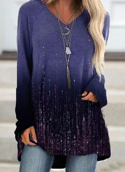 Gradient V Neck Long Sleeve T-Shirt