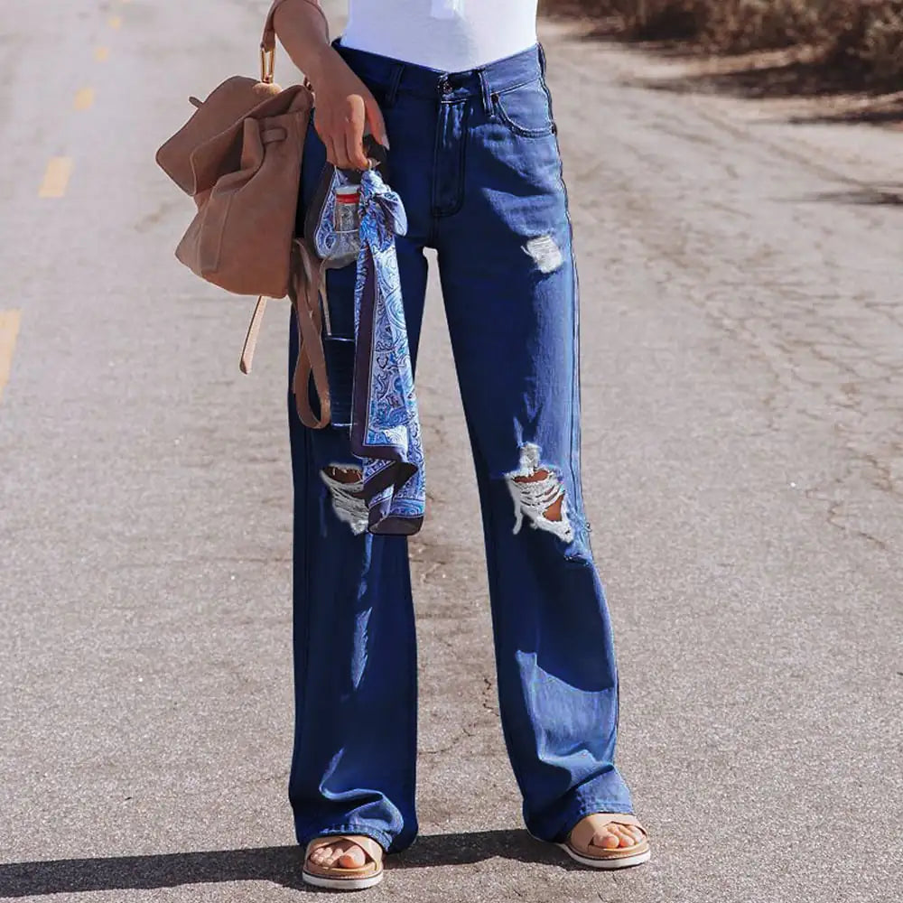 High Waist Water Washed Wide-Leg Jeans