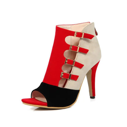 Women's Color-Block Buckle Peep-Toe High Heels